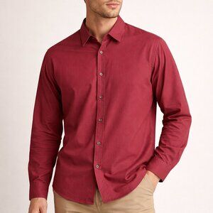 Coofandy Men XXL 2XL Shirt Solid Long Sleeve Button Down Red Casual Linen Blend